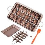 Brownie Pan Brownie Tin with Dividers, 18-Cavity and 12 by 8 inches, 900g Thickened Non-Stick Divided Brownie Tin for Baking /Precut Brownie Tray for Professional Slices, Carbon Steel (Champagne Gold)