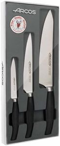 Arcos Serie Clara - Set 4 Cuchillos de Cocina (Mondador + Cocina + Chef + Tijeras) - Acero Inoxidable Forjado NITRUM - Mango Inyectado de Polipropileno - Color Negro