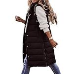 Womens Long Down Sleeveless Vests Hooded Jackets Winter Warm Outdoor Puffer Quilted Vest Plus Size Slim Zipper Coats (Black,M)