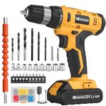 FADAKWALT 20V Cordless Drill Set ，Powerful Drill bit Sets,Torque 30N,21+1 Torque Setting,3/8” inch Keyless Chuck, 40pcs Drill Bits,Electric Drill with 2.0AH Li-Ion Battery and LED Light.