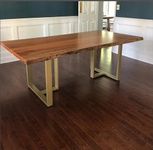 METALBUCKS Metal Bucks Solid Sheesham Wood Top with Industrial Steel T shape Style Metal Legs for Multipurpose use, Office Desk also Gamming Table with Golden finish on Metal legs