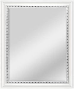 MCS - 83049 22x28 Inch Embossed Accent Wall Mirror, 27 x 33 Inch, White Wood Grain with Silver Trim Finish