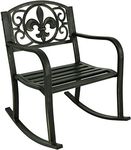 Sunnydaze Fleur-de-Lis Cast Iron and Steel Patio Rocking Chair - 275-Pound Weight Capacity - Black