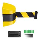 Wall Mount Queue Belt Barrier Retractable, 5 / 10M Crowd Control Wall Barrier, Fixed Safety Cordon Barrier, Queuing Safety Tape Cordon, Airports, Banks, School (Black and Yellow)