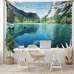 Country Decor Collection, Mirror Lake in Yosemite Scenic Picture with Mountains Lakeside Trees Waterscape, Bedroom Living Room Dorm Wall Hanging Tapestry, 80W X 60L Inch, Turquoise Blue