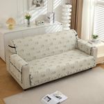 HOKIPO Polyester 3 Seater Quilted Sofa Cover with Pockets, Light Green Ash Gypsy Floral (IN-813-D5)