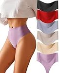 Knowyou High Waisted Thongs for Women Seamless Underwear for Women No Show Sexy Breathable Panties for Laides 6 Pack