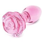 Lovehoney Full Bloom Rose Butt Plug - 4 Inch Glass Anal Plug - Hypoallergenic Waterproof Anal Toy - Pink