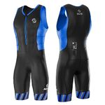 SLS3 Triathlon Suits Mens - Durable FRT Tri Suit Men Triathlon - Sleeveless Trisuit Triathlon Men - Lightweight Mens Triathlon Suit, 2 Pockets (Black/Blue Stripes, Large)