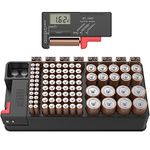 Battery Organiser Storage Case with Tester, Battery Storage Box Hold 110 Batteries Various Sizes AAA, AA, 9V, C and D Size (Not Includes Batteries)