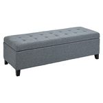 HOMCOM Large 50" Rectangular Storage Ottoman Bench, Tufted Upholstered Linen Fabric Wood Feet Entry Bench, Contemporary Home Decor Grey