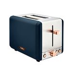 Tower T20036MNB Cavaletto 2-Slice Toaster with Defrost/Reheat, Stainless Steel, 850W, Midnight Blue and Rose Gold