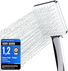 Newentor Shower Head [TESTSIEGER], High Pressure Shower Heads with 6 Modes, Universal Water Saving Large Showerhead, Silver