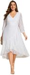 Ever-Pretty Women's V Neck Lantern 3/4 Sleeves Lace A Line Semi Formal Dresses Plus Size Midi Wedding Guest Dresses 02238-DA, White, 18