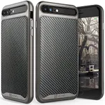 iPhone 8 Plus Leather Case, Vena [vLuxe][Carbon Fiber Leather Back | Metallized Button] Slim Protective Cover for Apple iPhone 8 Plus/iPhone 7 Plus (4.7") (Black/Space Gray)