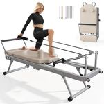 SogesPower Pilates Reformer Machine with High Strength Elastic Cords and Springs, Foldable Pilates Equipment for Home Gym Workout, Reformer Pilates Machine Up to 400lbs Weight Capacity, Beige