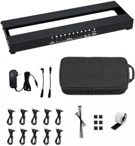 Guitar Pedal Board with Built-In Power Supply, Compact Aluminum Alloy Pedalboard with 10 DC Outputs, USB Power Port and Carry Bag, 15.35 x 5.12 Inches