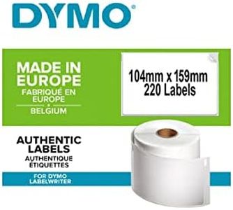DYMO Authentic LW Extra Large Shipping Labels for LabelWriter 4XL Label Maker/Printer | 104mm x 159mm | Roll of 220 | Black Print on White
