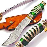 NoonKnives:Hand Made Damascus Steel Collectible Bowie Knife & Handle Camel Bone with Pakka Wood (Green)