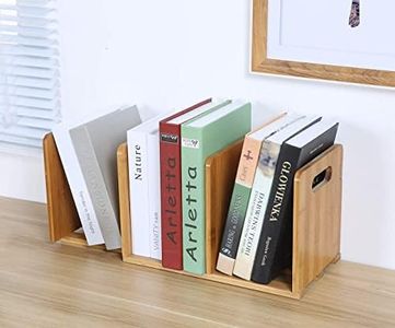 Salafey Expandable Desktop Bookshelf,Bamboo Desktop Bookcase,Mini Bookshelf Organizer Tabletop Bookshelf for Office Home Tabletop