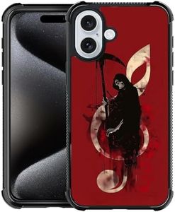 CARLOCA for iPhone 16 Case,Black Skull Reaper Music Red Pattern Ultra Protection Shockproof Soft Silicone TPU Non Slip Back for iPhone 16