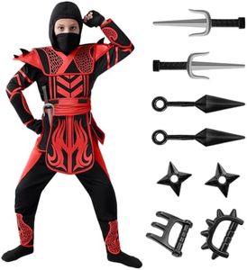 Spooktacular Creations Costume da Guerriero Ninja Rosso e Nero per Bambini e Bambine, Festa di Halloween, Gioco di Ruolo Ninja, Feste a Tema
