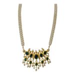 AAIKU Traditional Maharashtrian Tanmani Pandent & Long White Color Moti Necklace Set, Adjustable Chain for Women & Girls 32 Inch (Green)