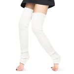 KINBOM Extra Long Thigh High Leg Warmers for Women Winter, Ribbed Knit Over Knee Footless Socks Lengthened Thick Leg Warmers for Girls Women (White)