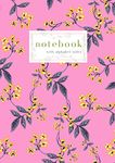 Notebook with Alphabet Index: A4 Large Ruled-Journal with A-Z Alphabetical Labels | Vintage Flower Leaf Cover Design | Pink