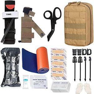 Emergency Survival Kits, Tactical Military Trauma First Aid Kit, Molle EMT IFAK Pouch Outdoor Gear Tourniquet Bandage Bleeding Control Kit for Camping Hiking Hunting Travel Car Adventures (Brown)