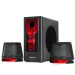 ENHANCE SB 2.1 Computer Speakers with Subwoofer - Red LED Gaming Speakers, Computer Speaker System, AC Powered & 3.5mm, Volume and Bass Control, Compatible with Gaming PC, Desktop, Laptop