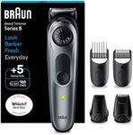 Braun Beard Trimmer Series 5 & Hair Clippers, Beard Trimmer Men Rechargeable, 40 Length Settings, 100-Min Cordless Runtime & Waterproof, BT5440, Silver, Black