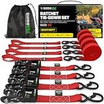 Rhino USA Ratchet Straps Heavy Duty Kit (4-Pack) - 1.6 Inch x 8 Feet (5,208lb Break Strength) - Ultimate Tie Down Straps with Safety S Hooks for Trucks, ATV, UTV, Motorcycle, Cargo & More - Red