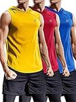 Neleus Workout Athletic Muscle Tank with Hoods Pack of 3, 5036# 3 Pack:blue,red,yellow, S