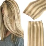 GOO GOO Sew in Hair Extensions Real Human Hair, 16inch 100g, 16/22 Light Blonde Highlighted Golden Blonde, Weft Hair Extensions Human Hair, Weft Bundles Straight Silky Remy Hair