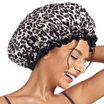 Aquior Shower Cap, Shower Cap for Women Reusable Waterproof, Large Bath Hair Cap for All Hair Lengths, Ladies, Men and Kids (Leopard)