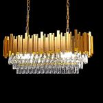 FRIXCHUR Modern Crystal Chandelier 31.5'' Gold Flush Mount Ceiling Light 3-Tier Crystal Chandeliers Oval Crystal Ceiling Pendant Light Chandelier for Dining Table Kitchen Island Living Room