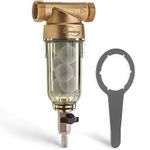 iSpring WSP-50SL Reusable Whole House Spin Down Sediment Water Filter, 50 Micron Flushable Prefilter Filtration, 1" MNPT + 3/4" FNPT, Brass