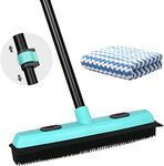 Rubber Floor Brushes Pet Hair Broom with Squeegee150 CM Adjustable Handle, for Carpet, Hardwood Floor, Tile Artificial Grass Cleaner Brush Includes One Microfiber Cloth for Floor Dusting