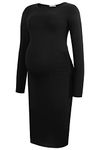 Smallshow Women's Maternity Dress Long Sleeve Side Ruched Pregnancy Clothes Black Medium