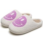 kissxiaoya Smile Face Slippers For WomenMen, Retro Soft Plush Lightweight Smiley Face House Slippers, Indoor Outdoor Cozy Trendy Slip-On Slipper (White Purple, Adult, Women, 7.5, Numeric Range, US Footwear Size System, 8.5, Medium)