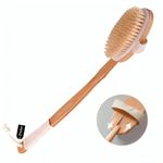 Detachable Wooden Bath Brush with Long Handle - Natural Bristles for 2-in-1 Wet & Dry Brushing Exfoliation, Blood Flow Stimulation - Body Scrubber for Smooth Skin & Reducing All Skin Types (Bath Brush)