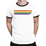 FreeWillShirts Gay Pride Organic Cotton T-Shirt - Retro Heart Strip - Unisex Mens Ladies LGBT