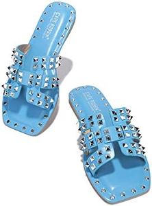 Cape Robbin Amisha Stylish Slide Sandals for Women - Womens Sandals with Gold Spikes - Studded Open-toe Summer Slides for Women - Slip-On Women's Sandals