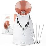 Facial Steamer EZBASICS Ionic Face Steamer for Home Facial, Warm Mist Humidifier Atomizer for Face Sauna Spa Sinuses Moisturizing, Unclogs Pores, Bonus Stainless Steel Skin Kit Warm Pink