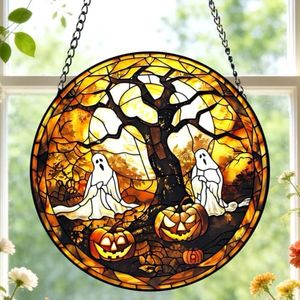 Ghosts Stained Glass Suncatcher Window Hanging Autumn Halloween Decoration