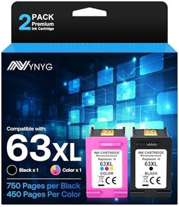 NYNYG 63XL Ink Cartridges Replacement for HP Ink 63 Remanufactured for Deskjet 3630 3632 Envy 4520 4522 Officejet 4650 5252 3830 3833 5055 Printer(1 Black,1 Tri-Color)