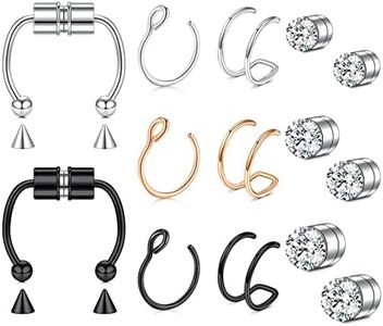 JFORYOU Fake Nose Studs Non Piercing Septum Piercing Ring Fake Nose Helix Rings for Women Men
