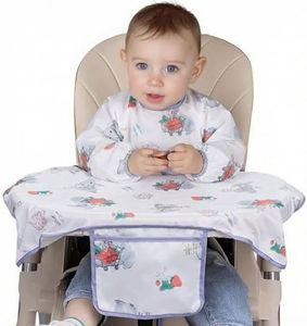 MOTEERLLU Coverall Baby Feeding Bib for Eating,Long Sleeves Bib Attaches to Highchair and Table,Weaning Bibs