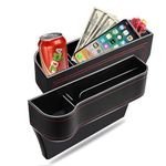 OmiNo Car Seat Gap Filler Organizer Multifunctional Leather PU Console Side Storage Box with Cup Holders, Hooks for Drinks, and Phone Holder Auto Front Seat Catch Caddy/Card Mobile Holder_1pcs